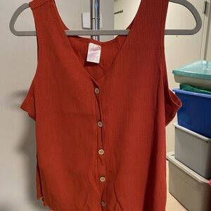 No Boundaries Sleeveless Button-Down Top - Burnt Orange